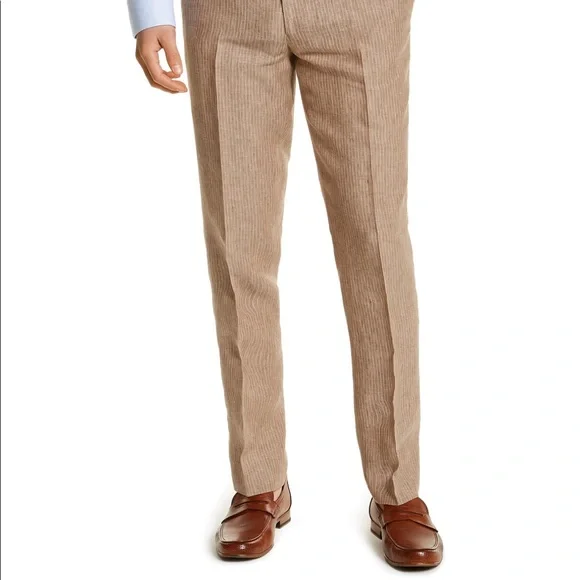 Bar III Pants Bar Iii Mens Slim Fit Tan Pinstripe Linen Suit